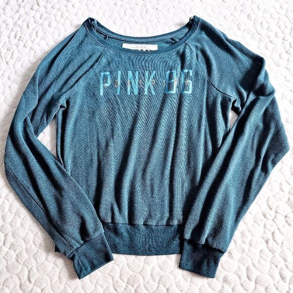 Victoria's Secret PINK teal long sleeved sweatshirt XS extra small - Picture 1 of 11